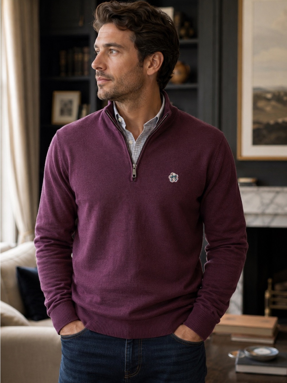 Ted Baker Mens Tooting Burnt Red Merino Wool Half Zip top